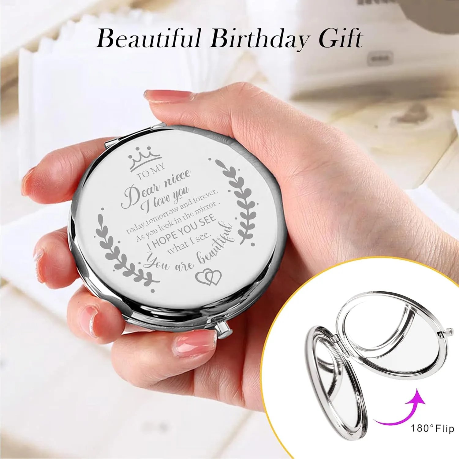 Niece Gifts Compact Mirror for Niece from Aunt to My Niece Makeup Mirror Birthday Gifts for Niece from Auntie Uncle Gifts for Niece Birthday Christmas