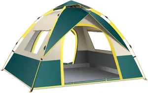 NIEH Camping Tents, 3-4 Person Pop Up Automatic Instant Tent for Family, Waterproof Lightweight Dome Tent with 2 Door and 2 Window for 4 Season