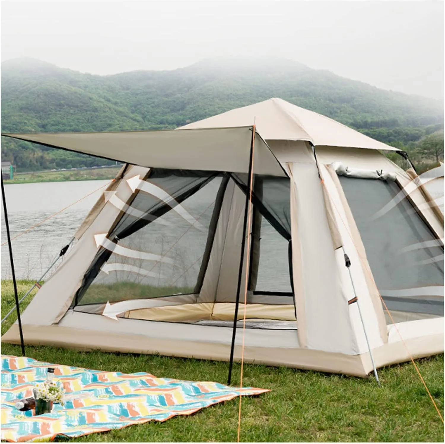 NIEH Camping Tents 4 Man Spacious Tunnel Tent Stable and Practical Instant Dome Tent for Family Camping,Hiking Party