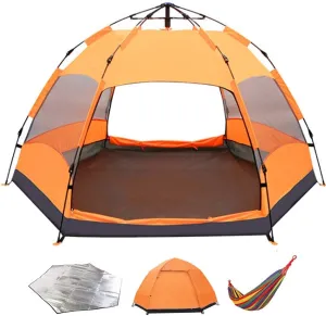 NIEH Portable Hexagon Pop Up Tent 3-5 Person, Family Instant Camping Tent Anti UV Lightweight Waterproof for Beach BBQ Park Fishing Mountain House Sun Shade Shelter Canopy