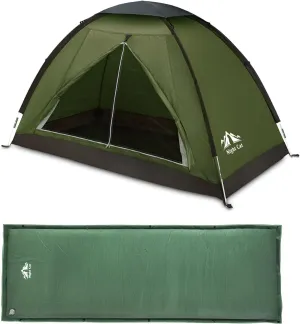 Night Cat Backpacking Tent with Self-Inflating Sleeping Pad for One 1 to 2 Persons Lightweight Waterproof Camping Hiking Tent for Adults Kids Scouts Easy Setup Single Layer 2.2x1.2m