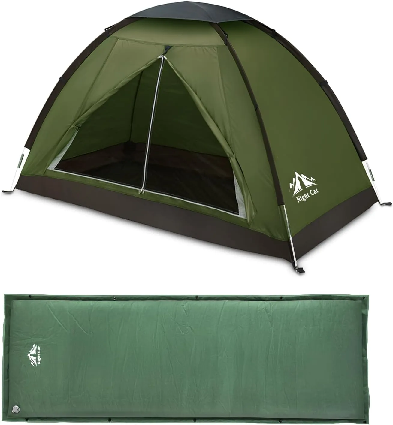 Night Cat Backpacking Tent with Self-Inflating Sleeping Pad for One 1 to 2 Persons Lightweight Waterproof Camping Hiking Tent for Adults Kids Scouts Easy Setup Single Layer 2.2x1.2m