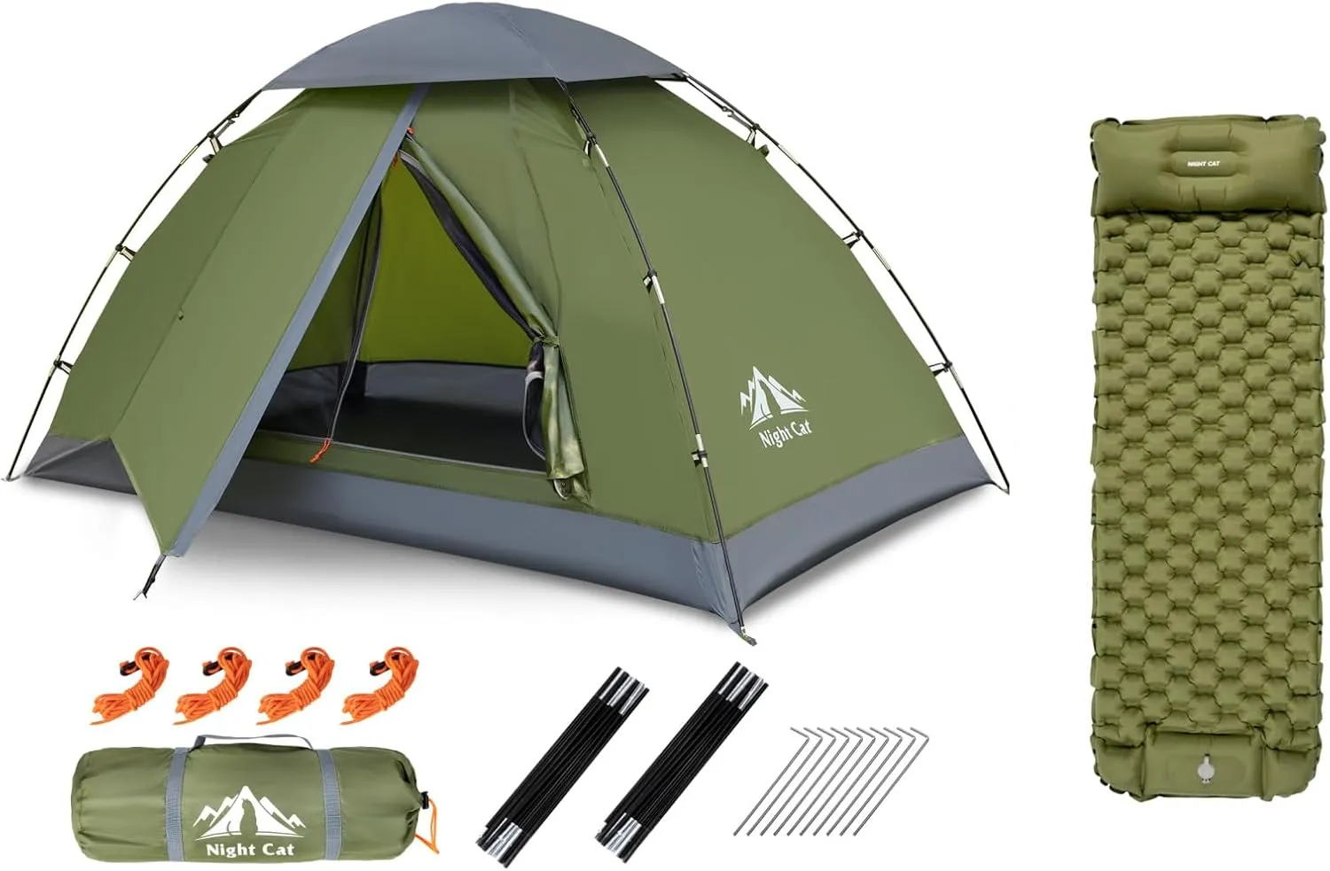 Night Cat Upgraded Backpacking Tents with Inflatable Sleeping Pad for 1 Person Outdoors Easy Clip Setup Tent Camping Combo Set