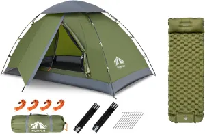 Night Cat Upgraded Backpacking Tents with Inflatable Sleeping Pad for 1 Person Outdoors Easy Clip Setup Tent Camping Combo Set