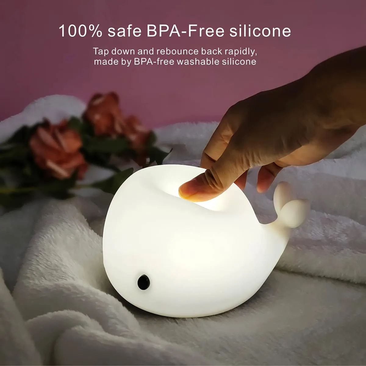 Night Light for Kids, Cute Silicone Nursery Dolphin Lamp for Baby and Toddler, Animal NightLight for Bedroom, Squishy Night Lamp for Kids Room (Dolphin)