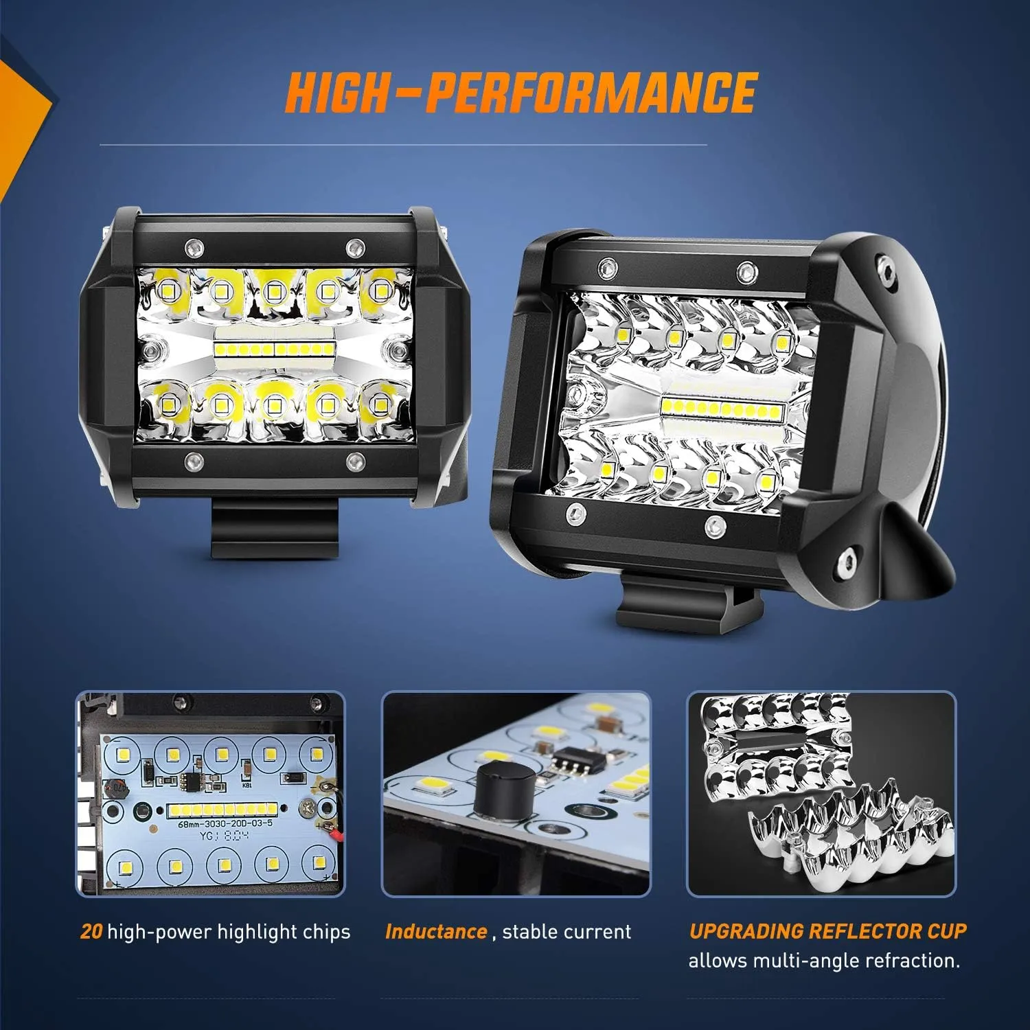 Nilight 4Pcs LED Pods 4Inch 60W Triple Row Flood Spot Combo 6000LM Light Bar Driving Fog Lights Off Road Lighting for Trucks Pickup Golf Cart SUV ATV UTV 4x4 Van Camper Boat