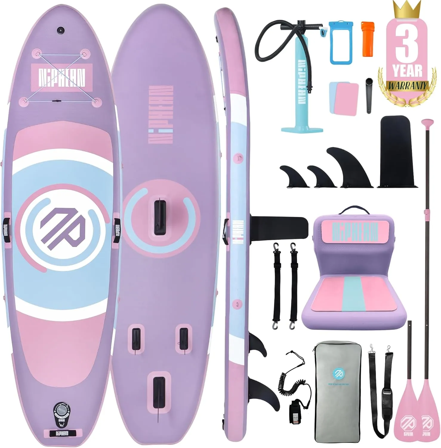 Niphean Inflatable Paddle Board with (Beginner Friendly) StabilTrac Fin and Durable SUP Accessories, 10' Inflatable Stand up Paddle Boards for Adults & Youth, Versatile Yoga Paddle Board, Gift Ideas