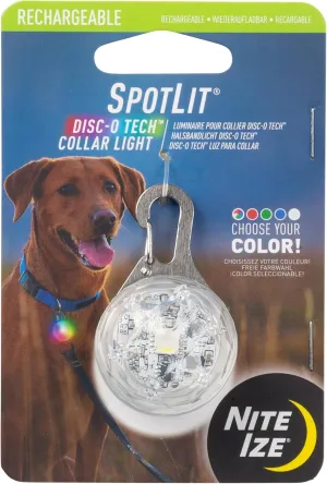 Nite Ize SpotLit Rechargeable Collar Light - Carabiner Disco Light for Dog Collars - Rechargeable with Stainless Steel Keychain - Glowing Dog Collar for Safety - Disc-O Tech Jewel