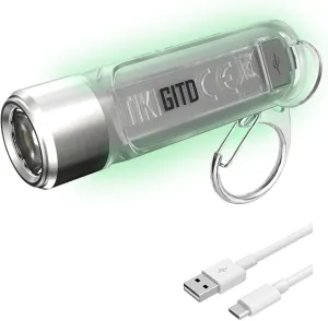 Nitecore Tiki GITD Green Keychain Flashlight with UV & High CRI Light, 300 Lumen Everyday Carry USB Rechargeable and USB-C Charging Cable
