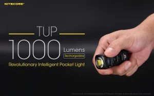 Nitecore TUP Intelligent Pocket Light - 1000 Lumen - OLED Display with Bonus Eco-Sensa Micro USB Charging Cable - Two Color Choices (BLACK)