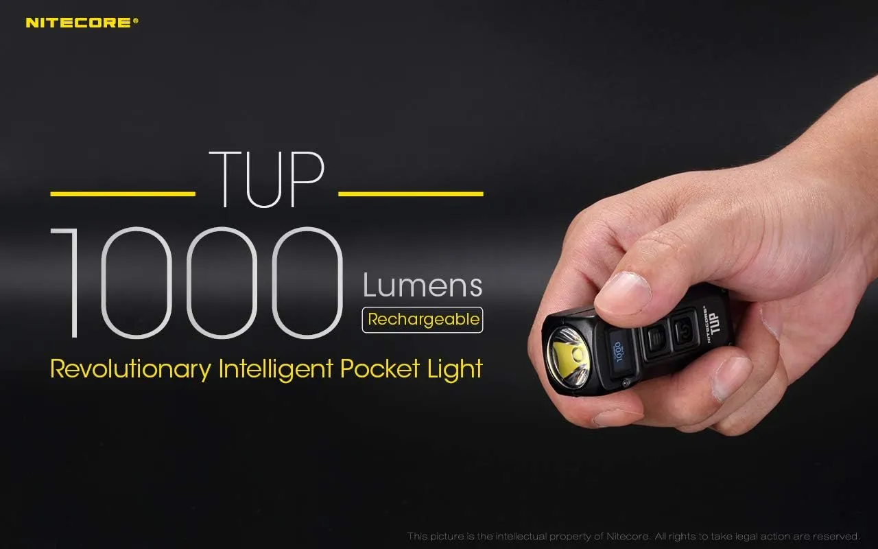 Nitecore TUP Intelligent Pocket Light - 1000 Lumen - OLED Display with Bonus Eco-Sensa Micro USB Charging Cable - Two Color Choices (BLACK)