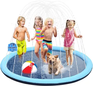 Non-Slip Splash Pad for Kids 87 Inch Inflatable Toddler Splash Pad Thicken Water Play Dog Sprinkler Backyard Garden Lawn Pool Mat Outside Toys Gifts for Baby Toddler Boys Girls Children Age 3-12