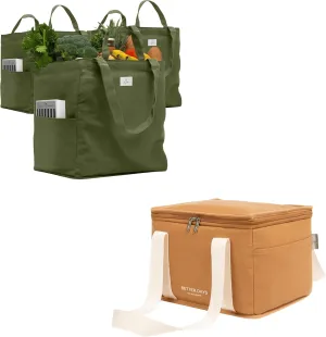 Nook Theory Canvas Grocery Tote and Insulated Regular Bag – Reusable Shopping Bag for Daily Use (Army Caramel Cream)