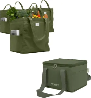 Nook Theory Canvas Grocery Tote and Insulated Regular Bag – Reusable Shopping Bag for Daily Use (Army Forest)