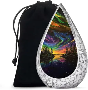 Northern Lights Ash Urn for Humans Men and Women - Colorful Forest Large Drop Burial Urns for Ashes - Memorial Urns for Human Ashes with Velvet Bag - Holds 200 Cubic, 10 Inch