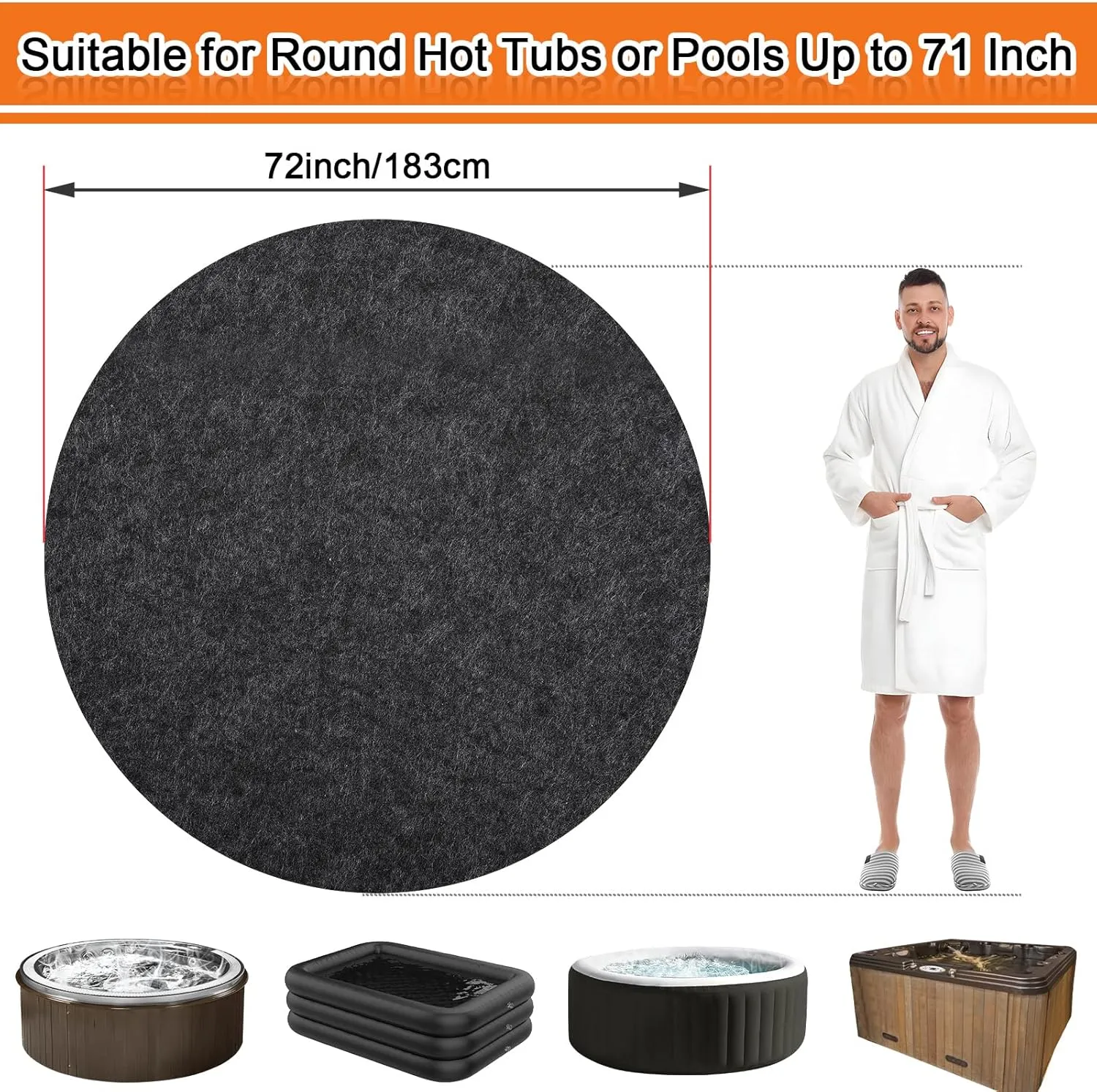 NOVWANG 72 Inch Hot Tub Mat, Large Washable Above Ground Protector Thickening Pad Water Absorb with Slip-Proof Backing, Inflatable Hot Tub Accessories for 71" Dia Below Outdoor Indoor Hot Tubs