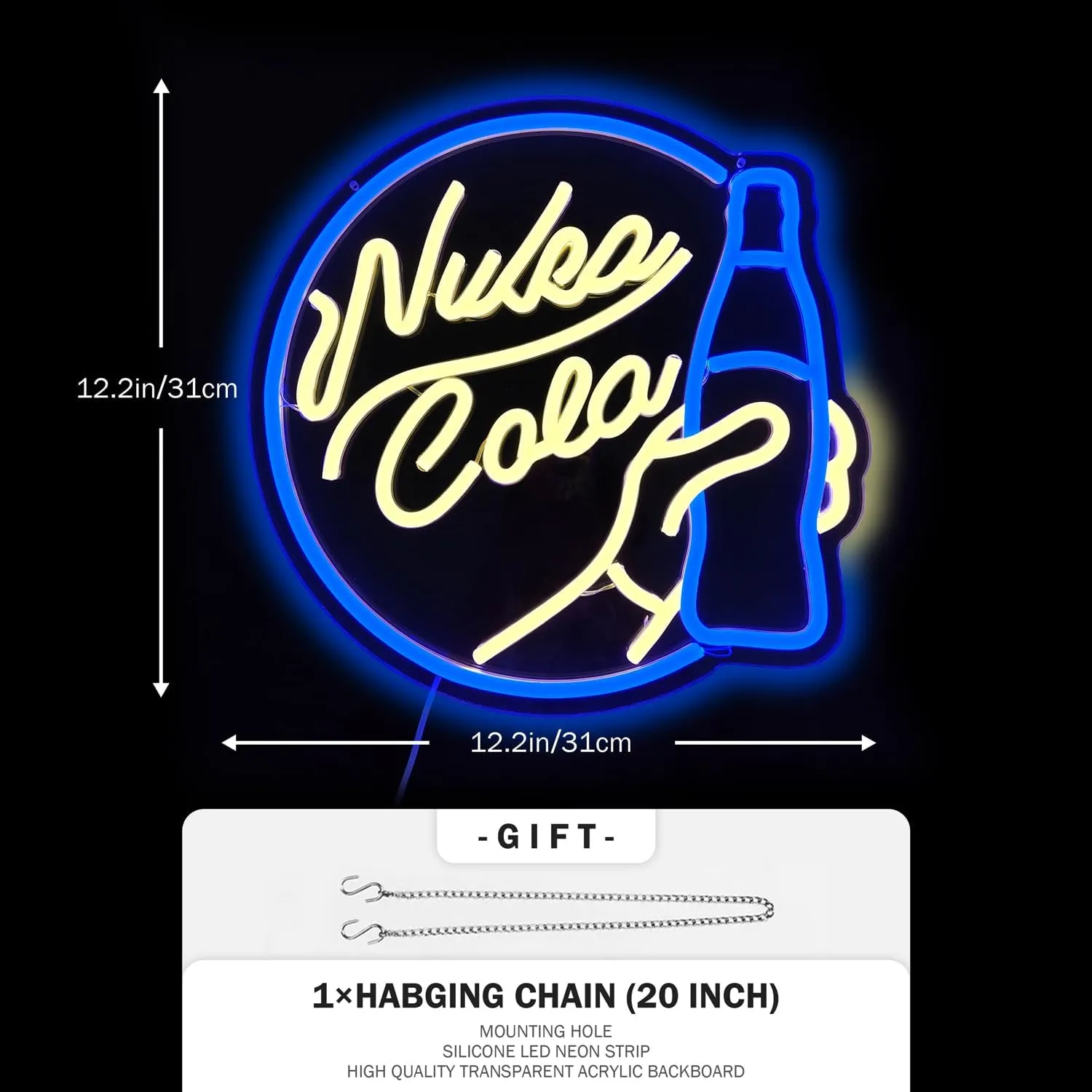 Nuka Cola Neon Sign Game Neon Light Sign Gamer LED Signs for Wall Dimmable Light Up Signs for Bedroom Gamer Room Man Cave Neon Wall Sign Hanging Decor Light