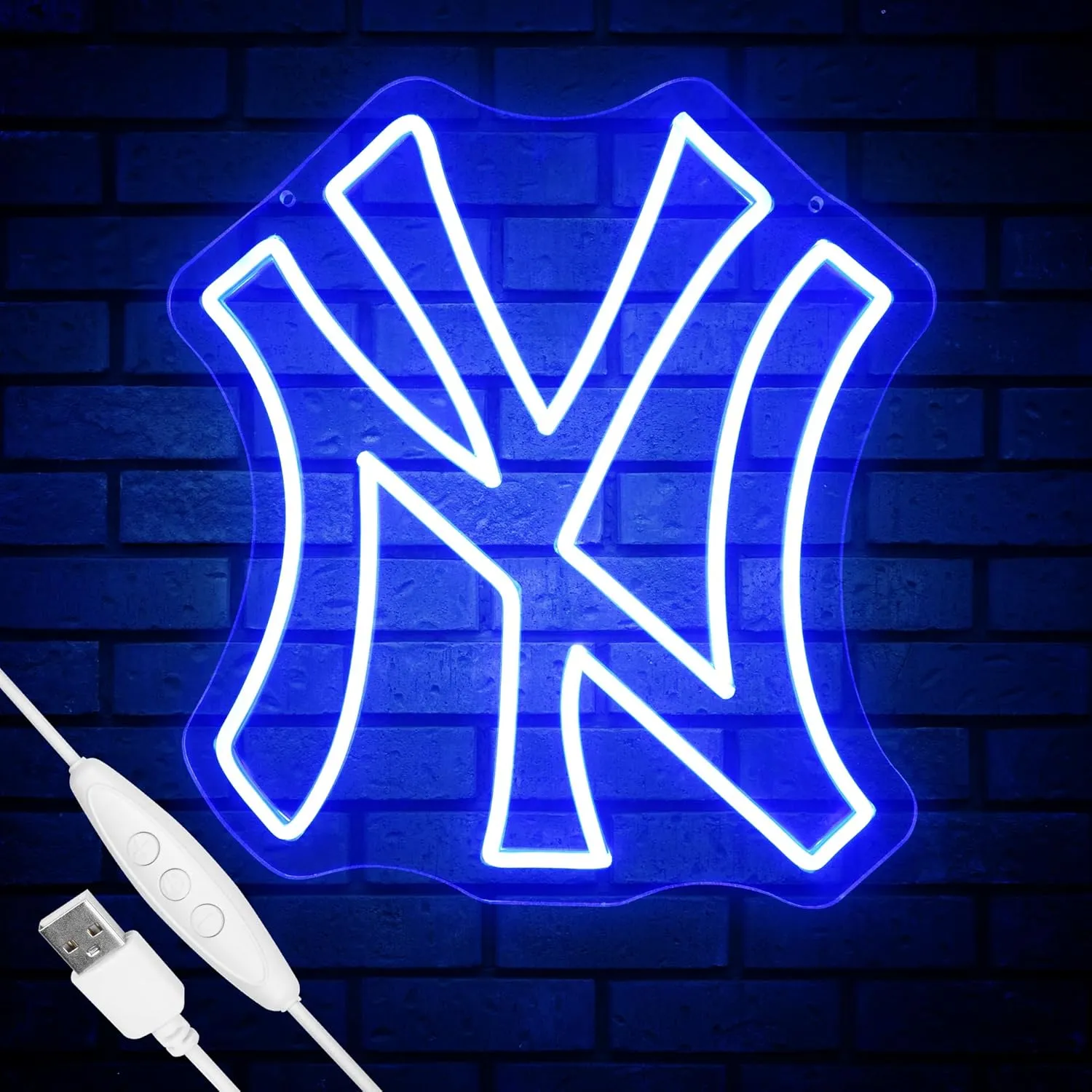 NY Baseball Neon Sign, New York Cool Light Up Dimmable NY Baseball Team Logo Hanging Led Neon Sign for Wall Decor, Bedroom, Party, Man Cave, Garage, Birthday Christmas Gift for Baseball Fans