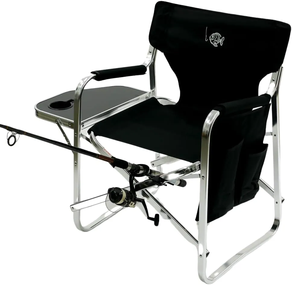 Oasis Premium Director Fishing Chair with Rod Holder - Folding Aluminum Chair