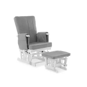 OBABY Deluxe Reclining Glider Chair and Stool - White with Grey Cushion