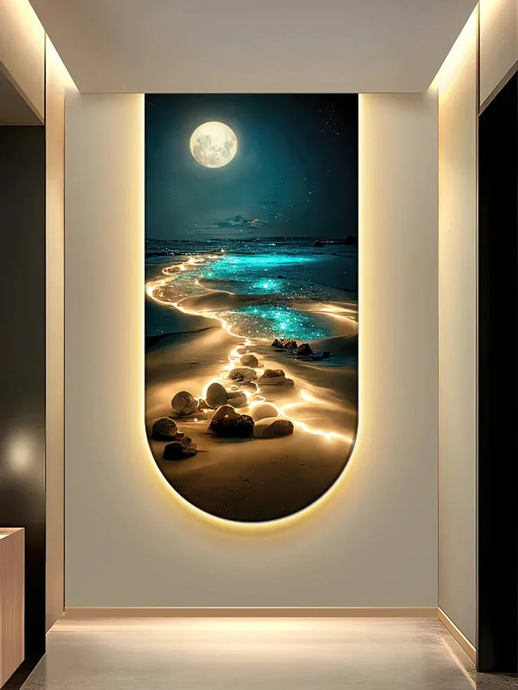 Ocean Waves Wall Lamp, Light Painting Moon Mural Light for Entrance Decoration, Corridor Hanging Light for Living Room