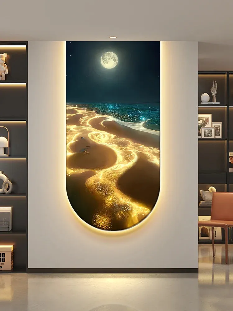 Ocean Waves Wall Lamp, Light Painting Moon Mural Light for Entrance Decoration, Corridor Hanging Light for Living Room