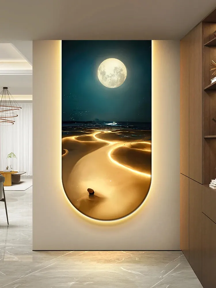 Ocean Waves Wall Lamp, Light Painting Moon Mural Light for Entrance Decoration, Corridor Hanging Light for Living Room