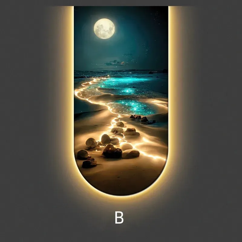 Ocean Waves Wall Lamp, Light Painting Moon Mural Light for Entrance Decoration, Corridor Hanging Light for Living Room
