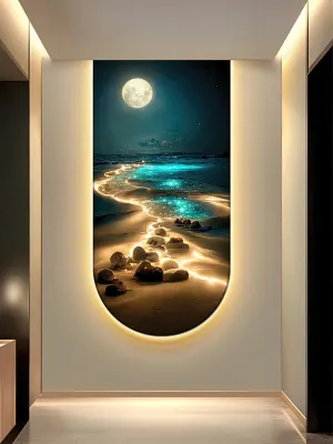 Ocean Waves Wall Lamp, Light Painting Moon Mural Light for Entrance Decoration, Corridor Hanging Light for Living Room