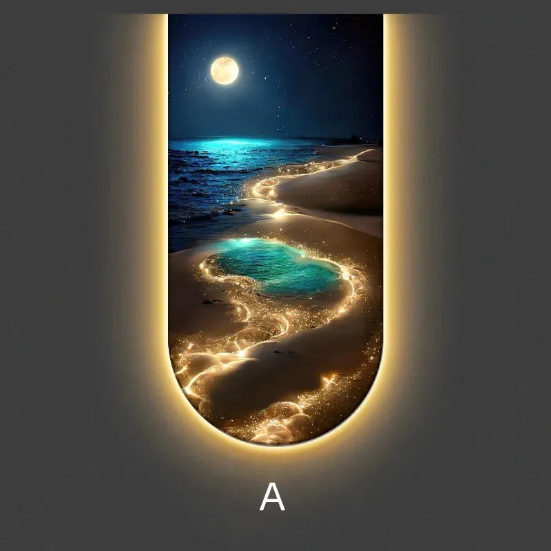 Ocean Waves Wall Lamp, Light Painting Moon Mural Light for Entrance Decoration, Corridor Hanging Light for Living Room