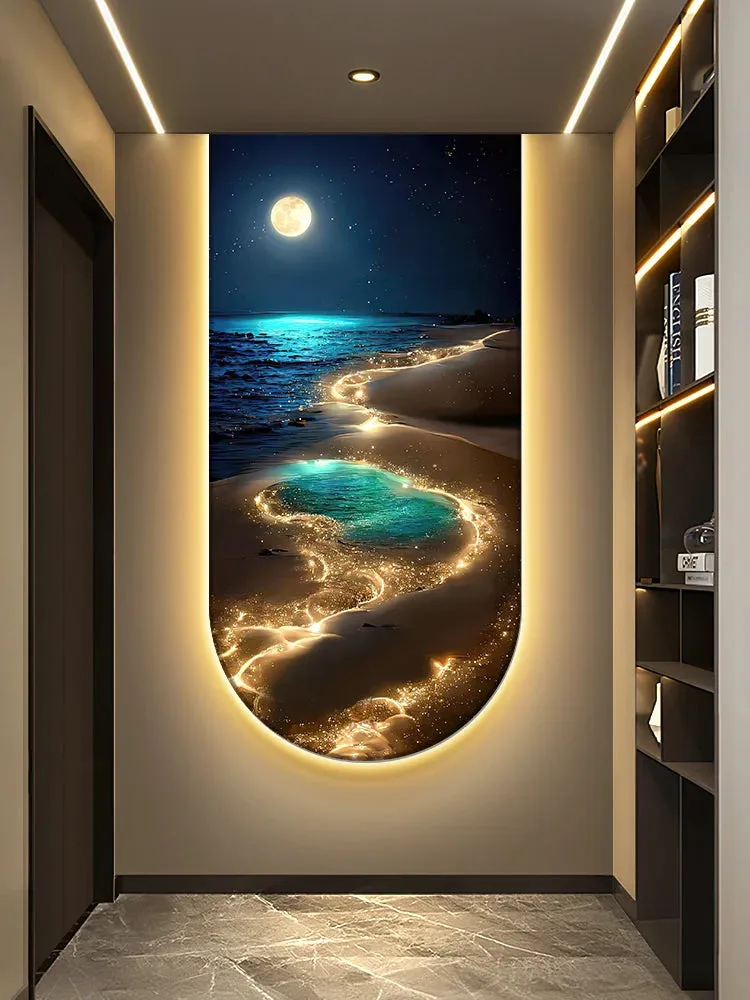 Ocean Waves Wall Lamp, Light Painting Moon Mural Light for Entrance Decoration, Corridor Hanging Light for Living Room