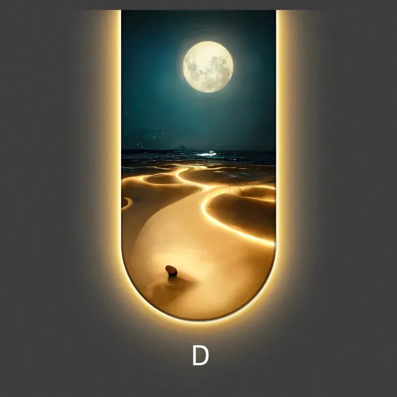 Ocean Waves Wall Lamp, Light Painting Moon Mural Light for Entrance Decoration, Corridor Hanging Light for Living Room