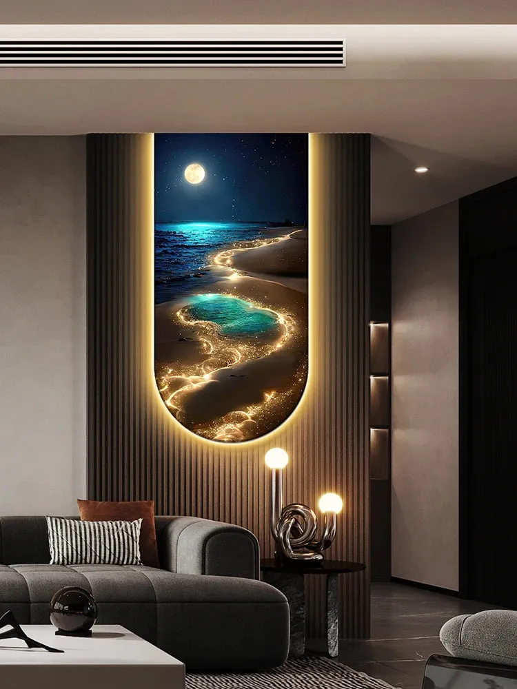Ocean Waves Wall Lamp, Light Painting Moon Mural Light for Entrance Decoration, Corridor Hanging Light for Living Room
