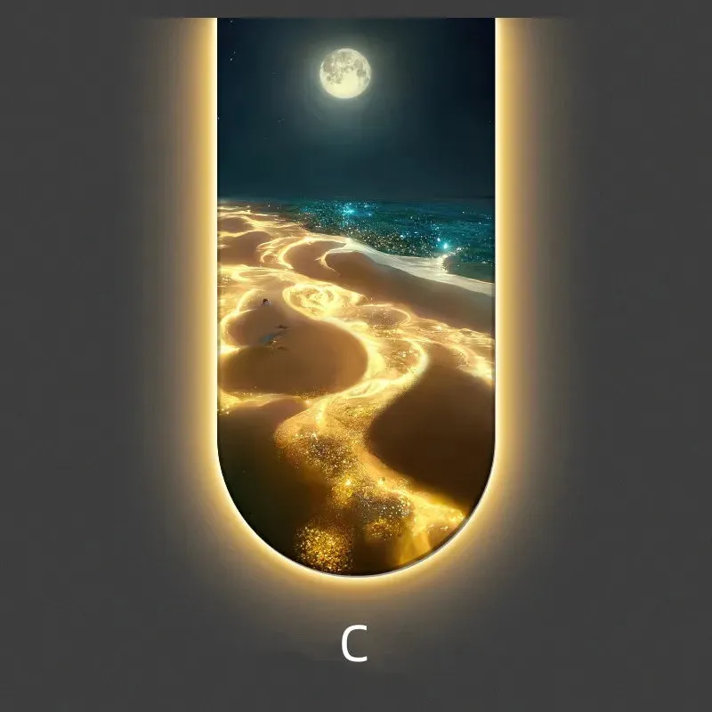 Ocean Waves Wall Lamp, Light Painting Moon Mural Light for Entrance Decoration, Corridor Hanging Light for Living Room