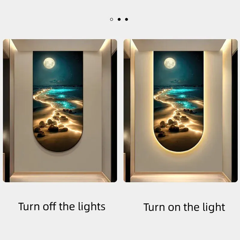 Ocean Waves Wall Lamp, Light Painting Moon Mural Light for Entrance Decoration, Corridor Hanging Light for Living Room