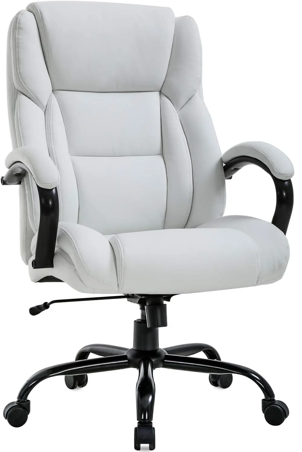 Office Chair 500lbs Wide Seat Ergonomic Desk Chair PU Leather Computer Chair Task High Back Executive Chair with Lumbar Support Armrest Adjustable Chair for Heavy People, White