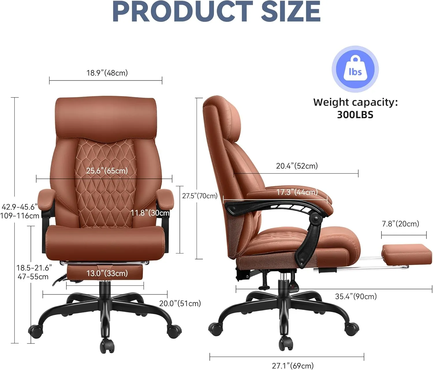 Office Chair, Big and Tall Office Chair, Reclining Office Chair with Footrest Home Office Desk Chairs, High Back Ergonomic Office Chair with Lumbar Support, Executive Leather Office Desk Chair