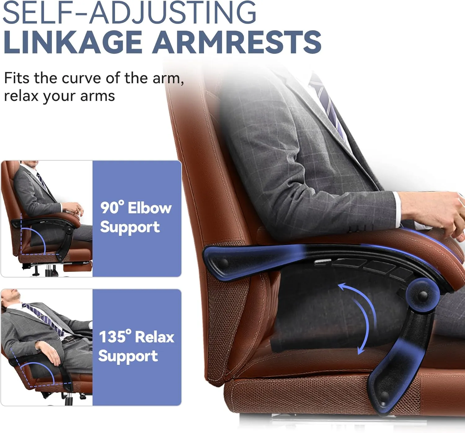 Office Chair, Big and Tall Office Chair, Reclining Office Chair with Footrest Home Office Desk Chairs, High Back Ergonomic Office Chair with Lumbar Support, Executive Leather Office Desk Chair