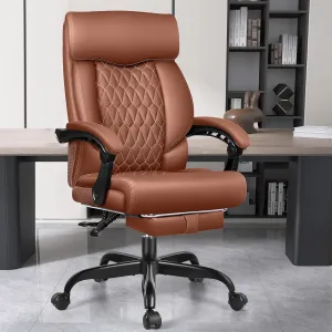 Office Chair, Big and Tall Office Chair, Reclining Office Chair with Footrest Home Office Desk Chairs, High Back Ergonomic Office Chair with Lumbar Support, Executive Leather Office Desk Chair