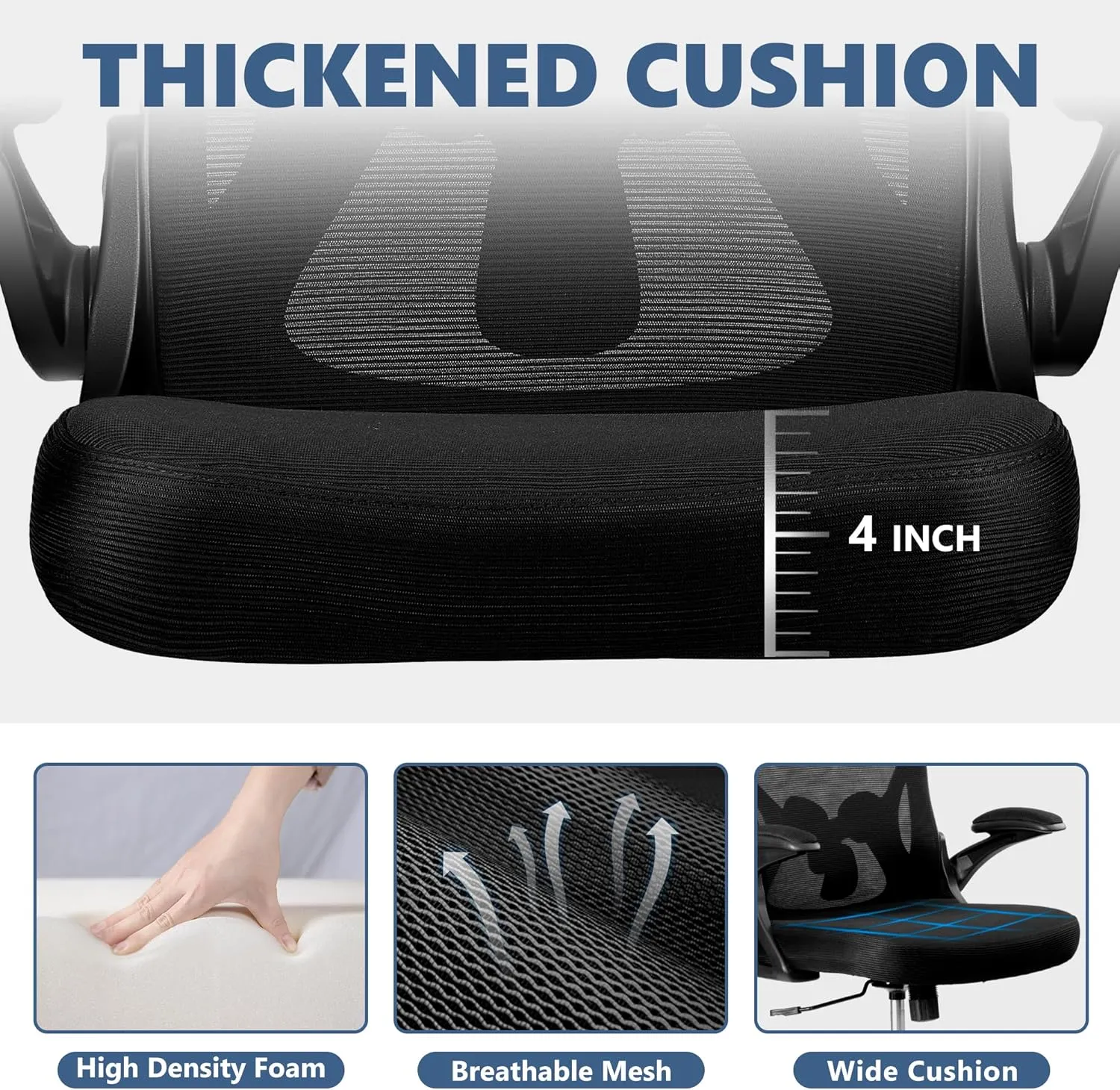 Office Chair Desk Chair, Ergonomic Mesh Computer Chair Home Office Desk Chairs, Swivel Task Chair Mid Back Breathable Rolling Chair with Adjustable Lumbar Support Flip Up Armrest (Black)