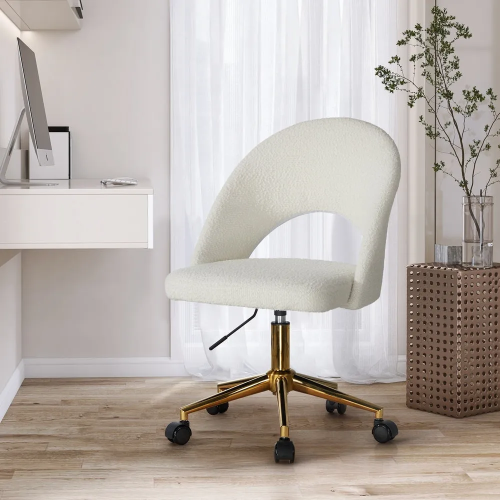 Oikiture Hollow Armless Home Office Chair Boucle White&Gold