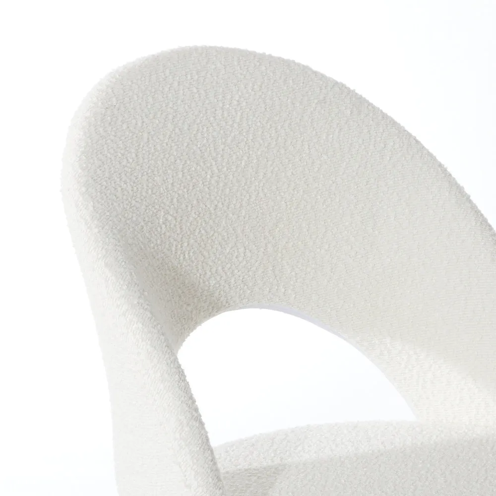 Oikiture Hollow Armless Home Office Chair Boucle White&Gold