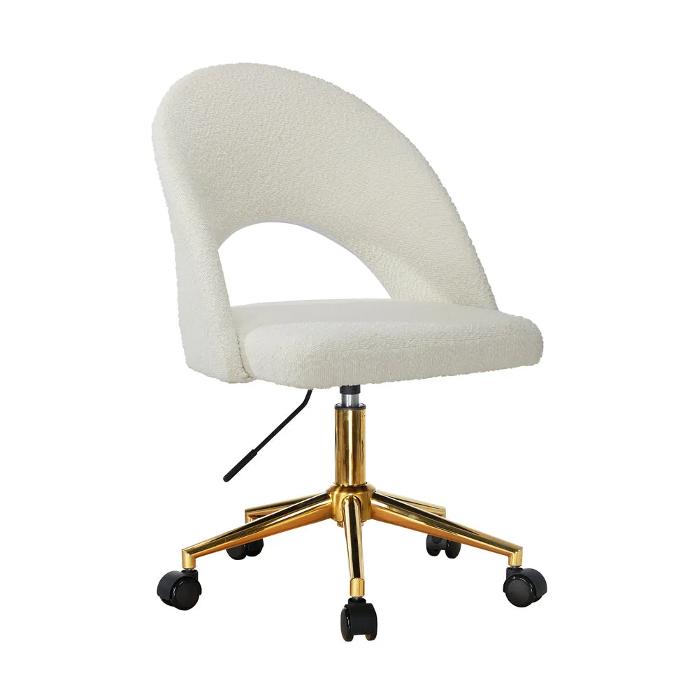 Oikiture Hollow Armless Home Office Chair Boucle White&Gold