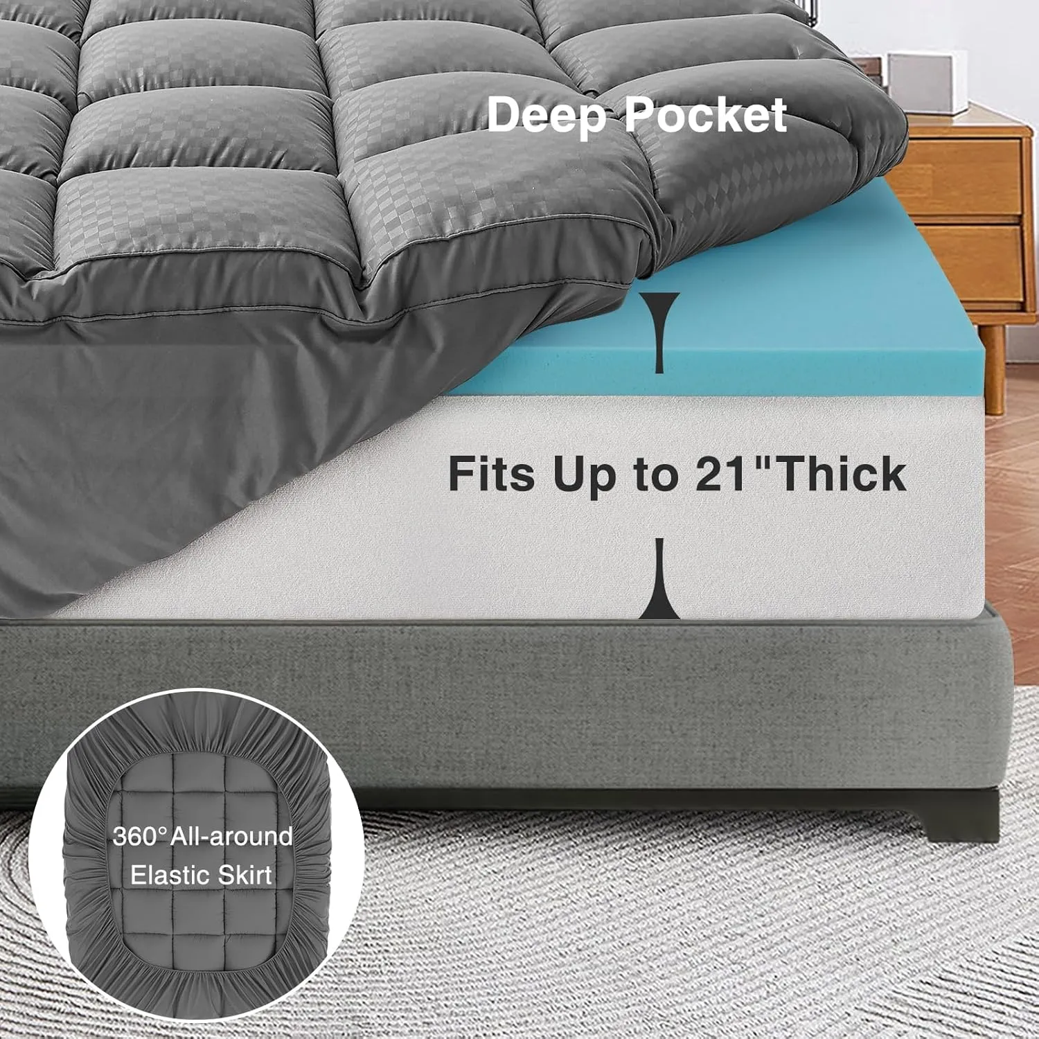 OLANLY Dual-Layer 4 Inch King Size Memory Foam Mattress Topper for Back Pain, 2 Inch Cooling Pillow Top Mattress Pad Cover and 2 Inch Gel Memory Foam Topper, Deep Elastic Pocket, Grey