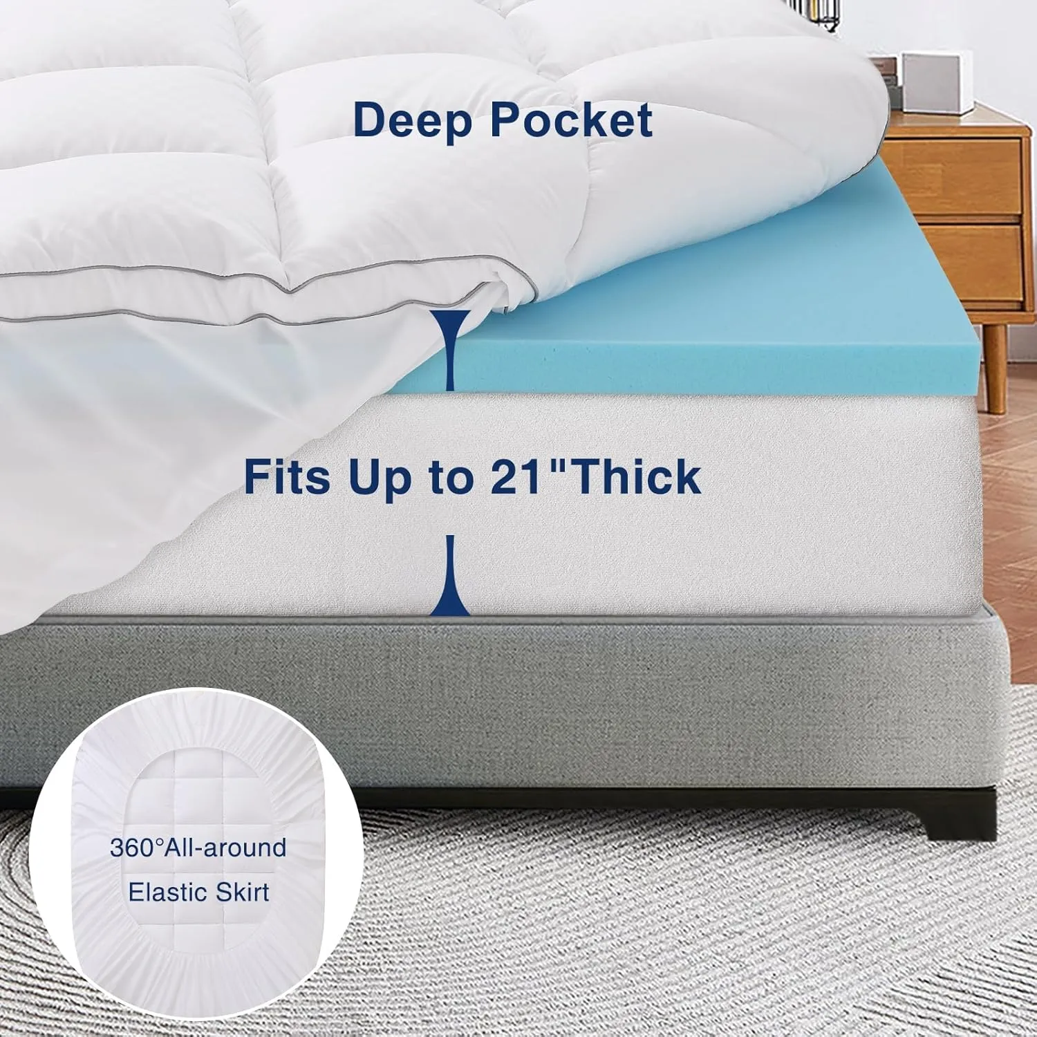OLANLY Dual-Layer 4 Inch King Size Memory Foam Mattress Topper for Back Pain, 2 Inch Cooling Pillow Top Mattress Pad Cover and 2 Inch Gel Memory Foam Topper, Deep Elastic Pocket, White