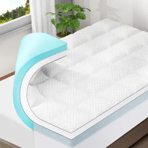 OLANLY Dual-Layer 4 Inch Twin XL Size Memory Foam Mattress Topper for Back Pain, 2 Inch Cooling Pillow Top Mattress Pad Cover and 2 Inch Gel Memory Foam Topper, Deep Elastic Pocket, White