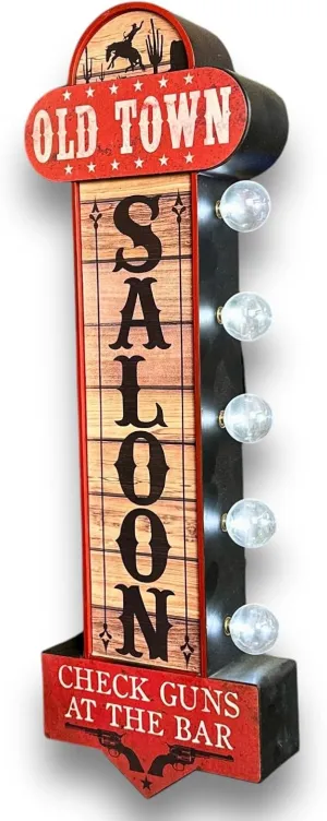 Old Town Saloon LED Light Up Sign, 25 inch, Double-Sided, Vintage Western Style, Battery Operated