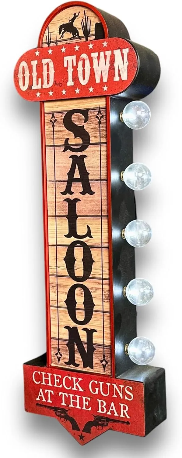 Old Town Saloon LED Light Up Sign, 25 inch, Double-Sided, Vintage Western Style, Battery Operated