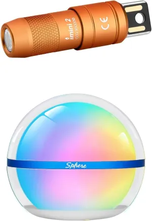 OLIGHT IMINI 2 EDC Rechargeable Keychain Flashlight Orange with Sphere Smart Night Light, 75 lumens Stepless Dimming Table Lamp