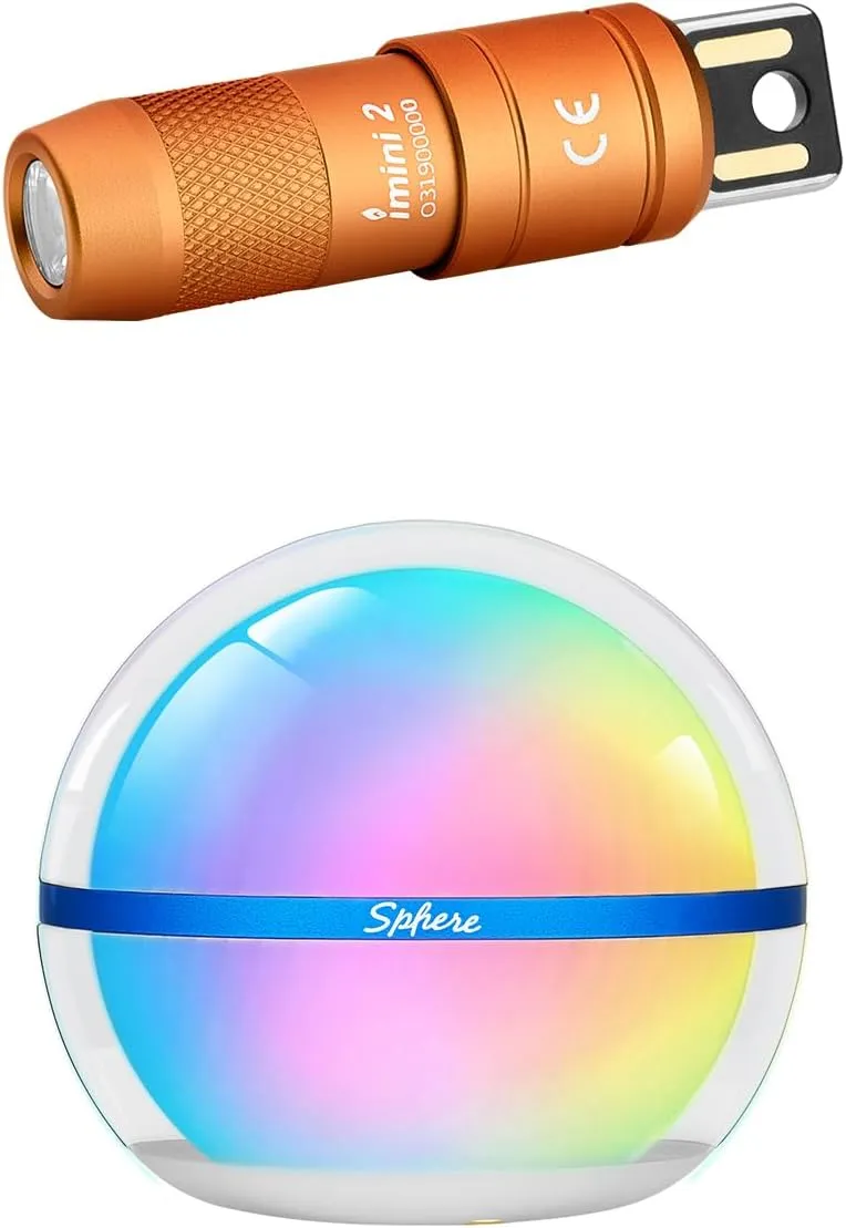 OLIGHT IMINI 2 EDC Rechargeable Keychain Flashlight Orange with Sphere Smart Night Light, 75 lumens Stepless Dimming Table Lamp